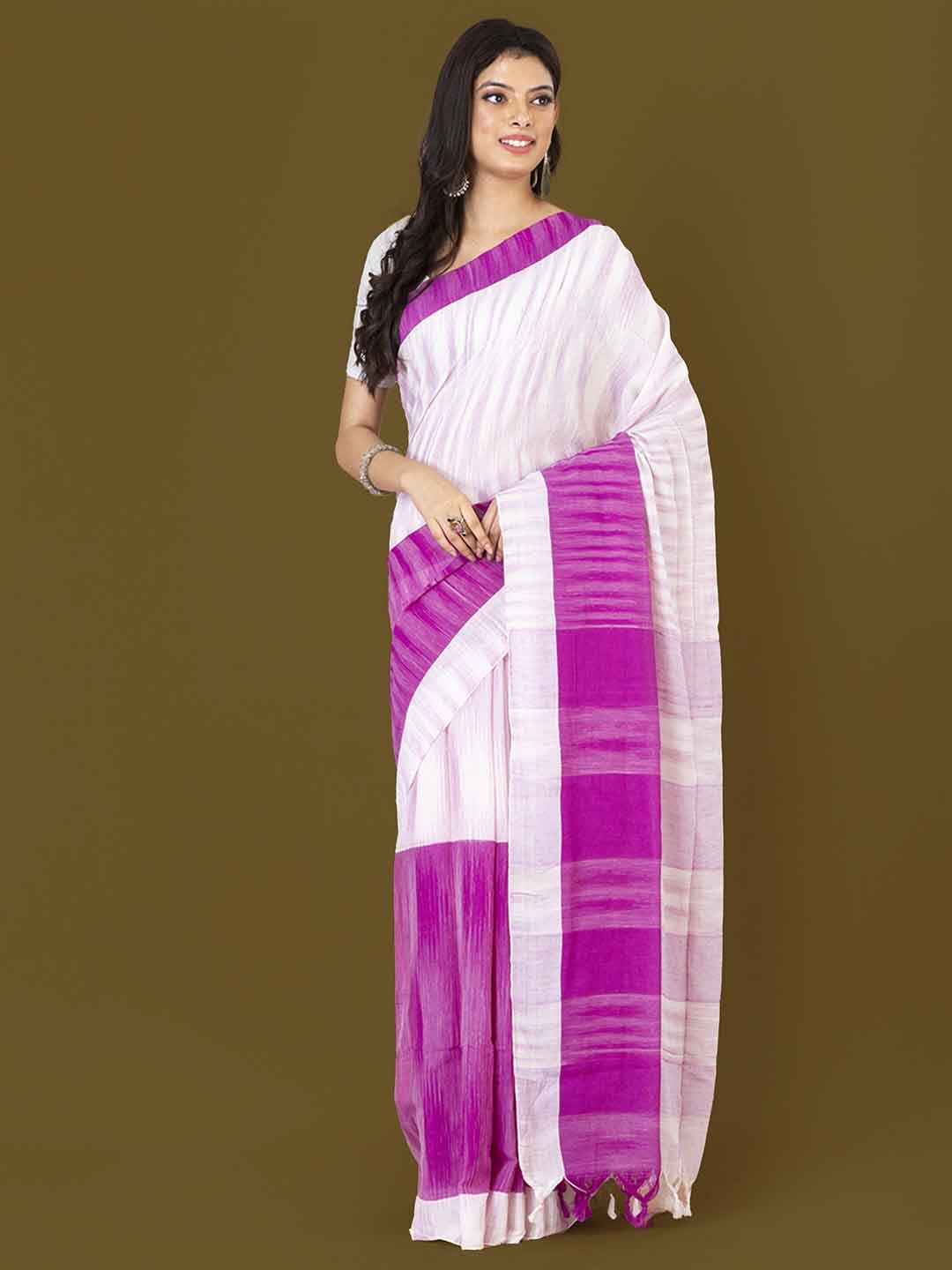 

HOUSE OF ARLI Colourblocked Pure Cotton Saree, Purple