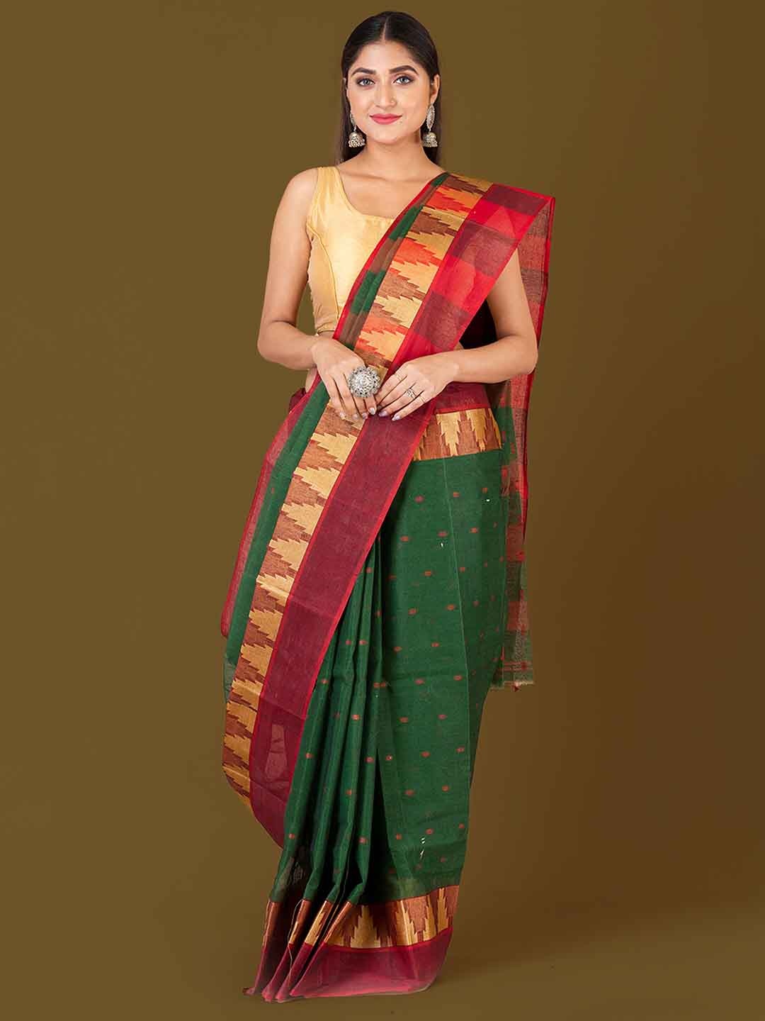 

HOUSE OF ARLI Woven Design Pure Cotton Taant Saree, Green