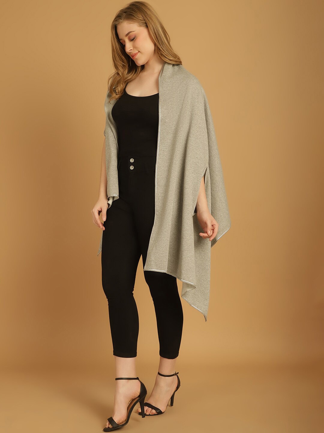 

urSense Women Open-Front Cotton Longline Shrug, Grey