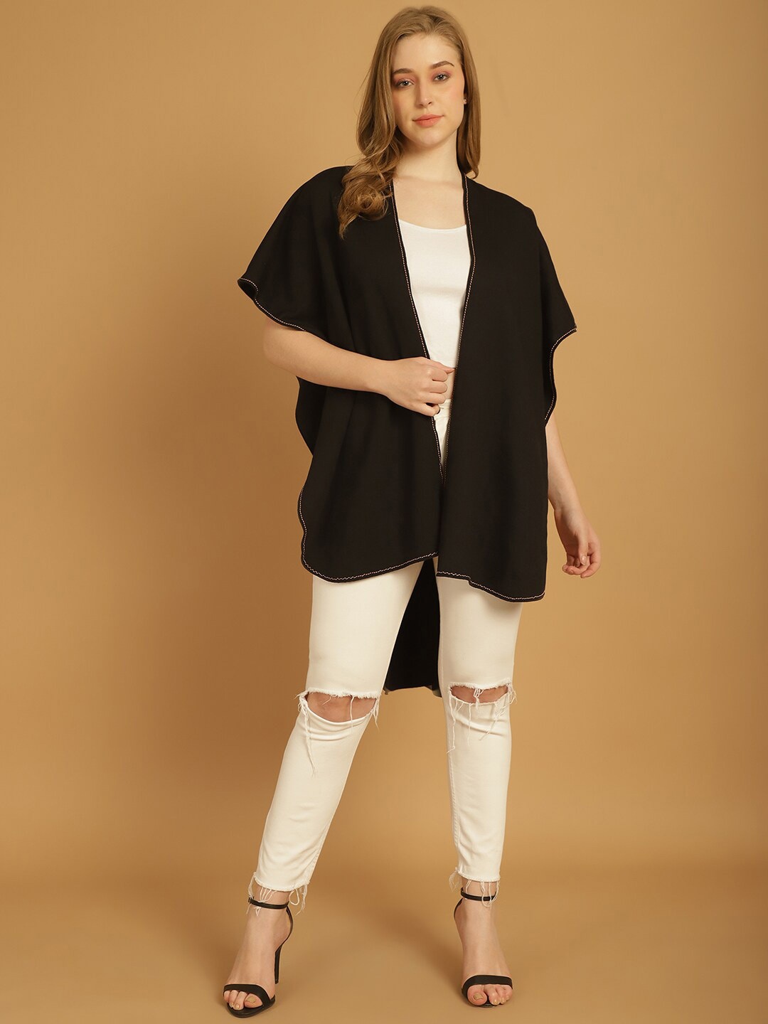 

urSense Women Open-Front Cotton Longline Shrug, Black