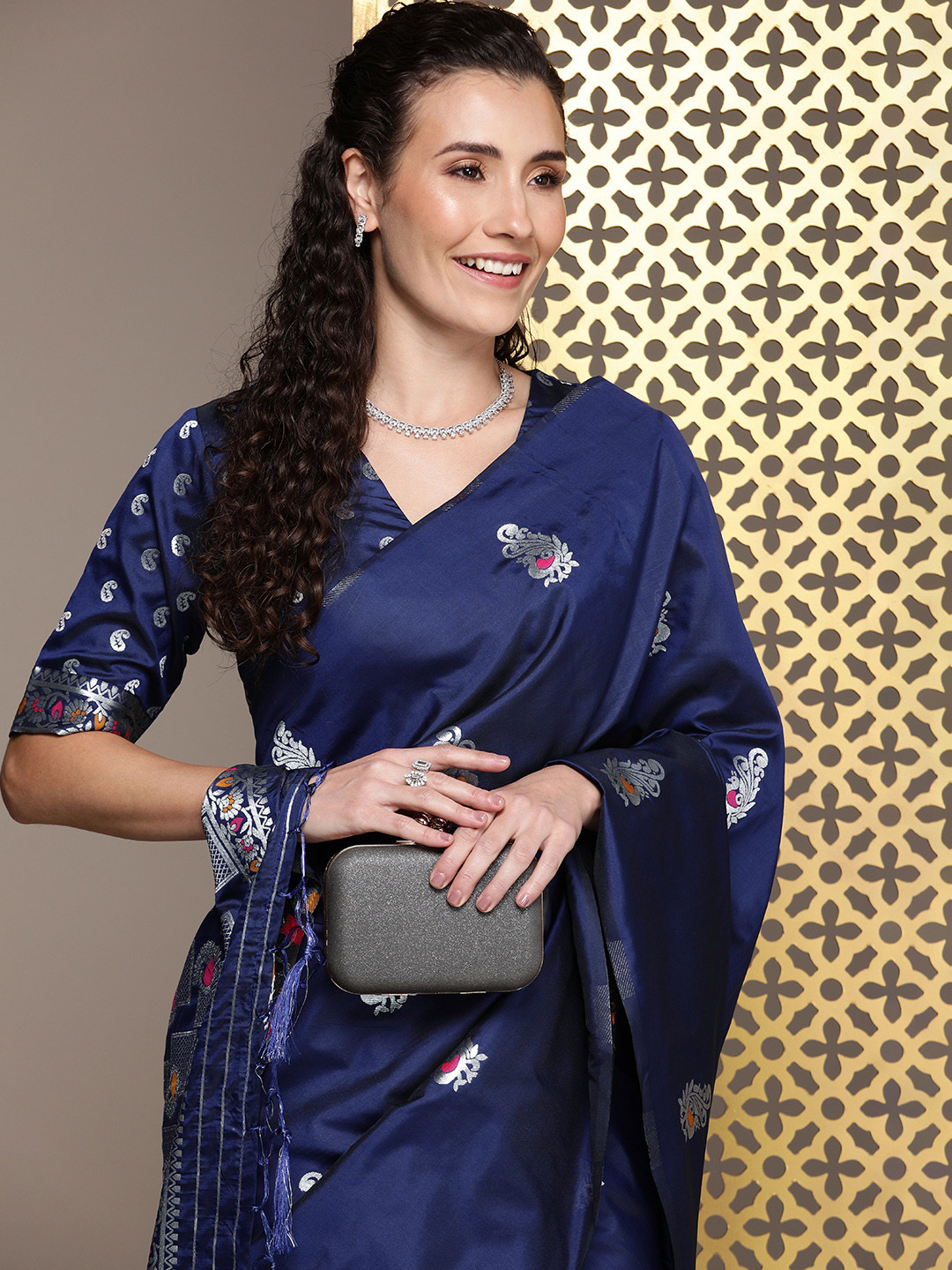 

House of Pataudi Woven Design Zari Saree, Blue