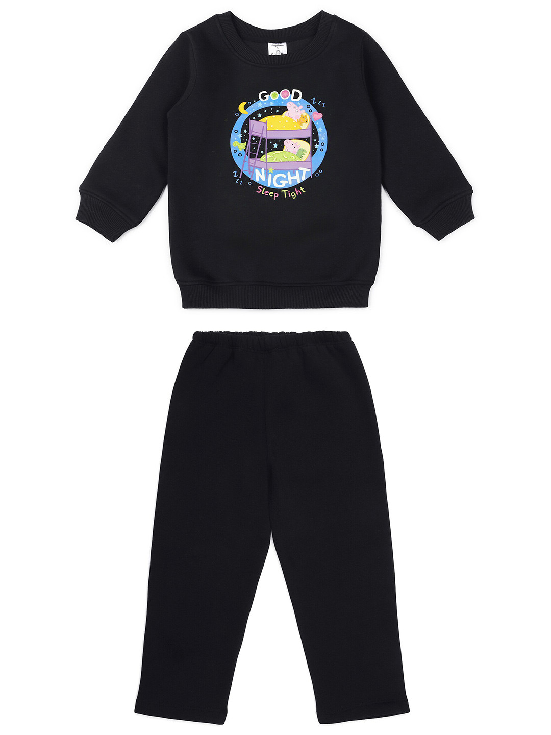 

shopbloom Kids Printed Pure Cotton T-shirt with Pyjamas, Black