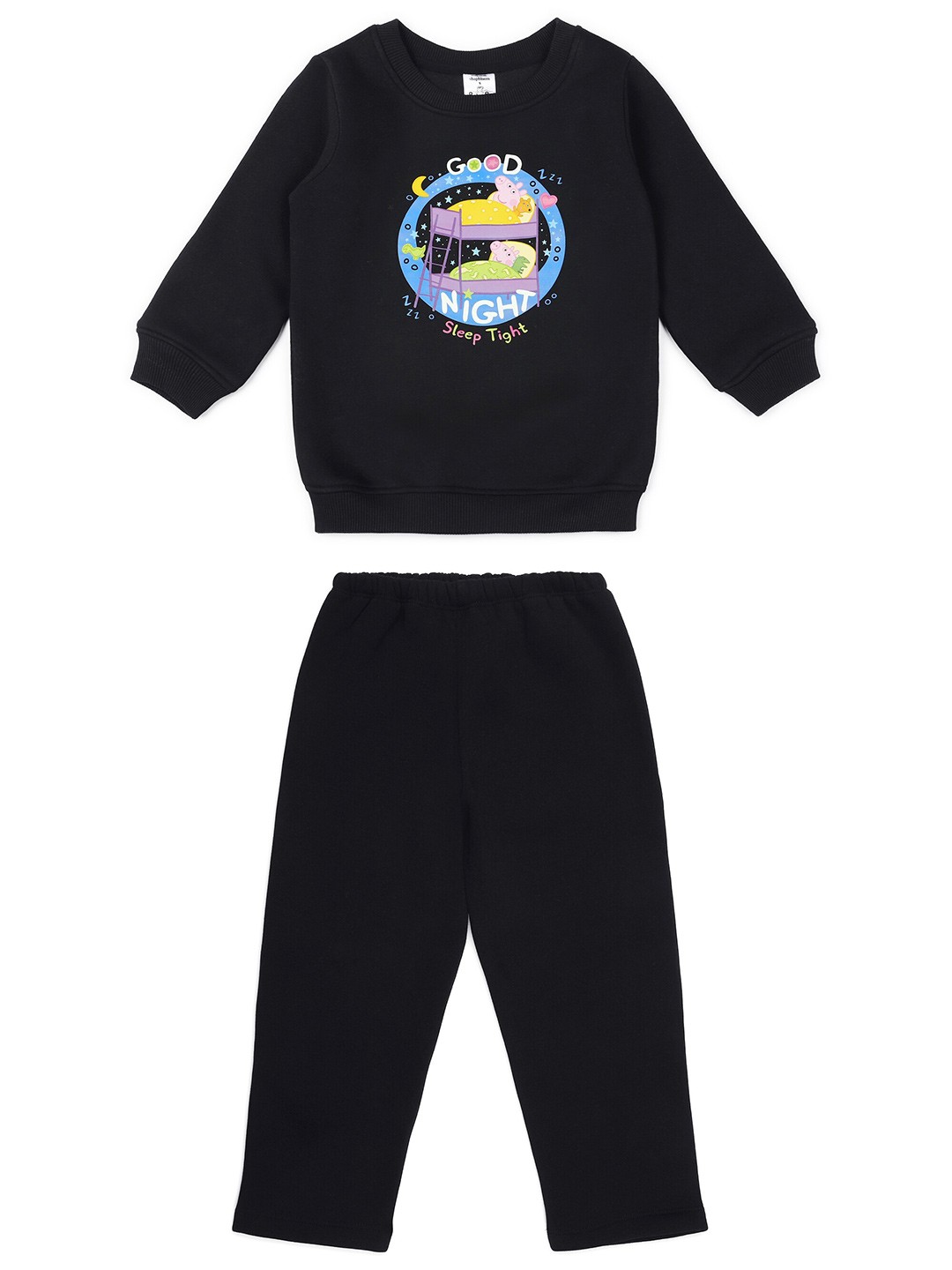 

shopbloom Kids Peppa Pig Printed Pure Cotton T-shirt with Pyjamas, Black