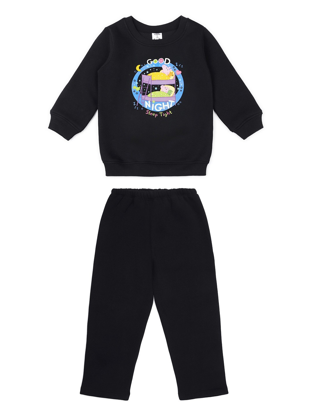 

shopbloom Kids Printed Pure Cotton T-shirt with Pyjamas, Black