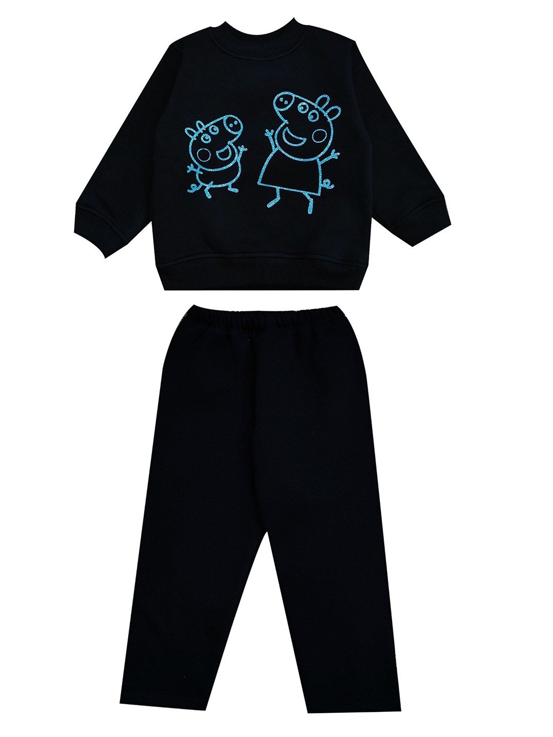 

shopbloom Infant Kids Peppa Pig Printed Pure Cotton T-shirt with Pyjamas, Black