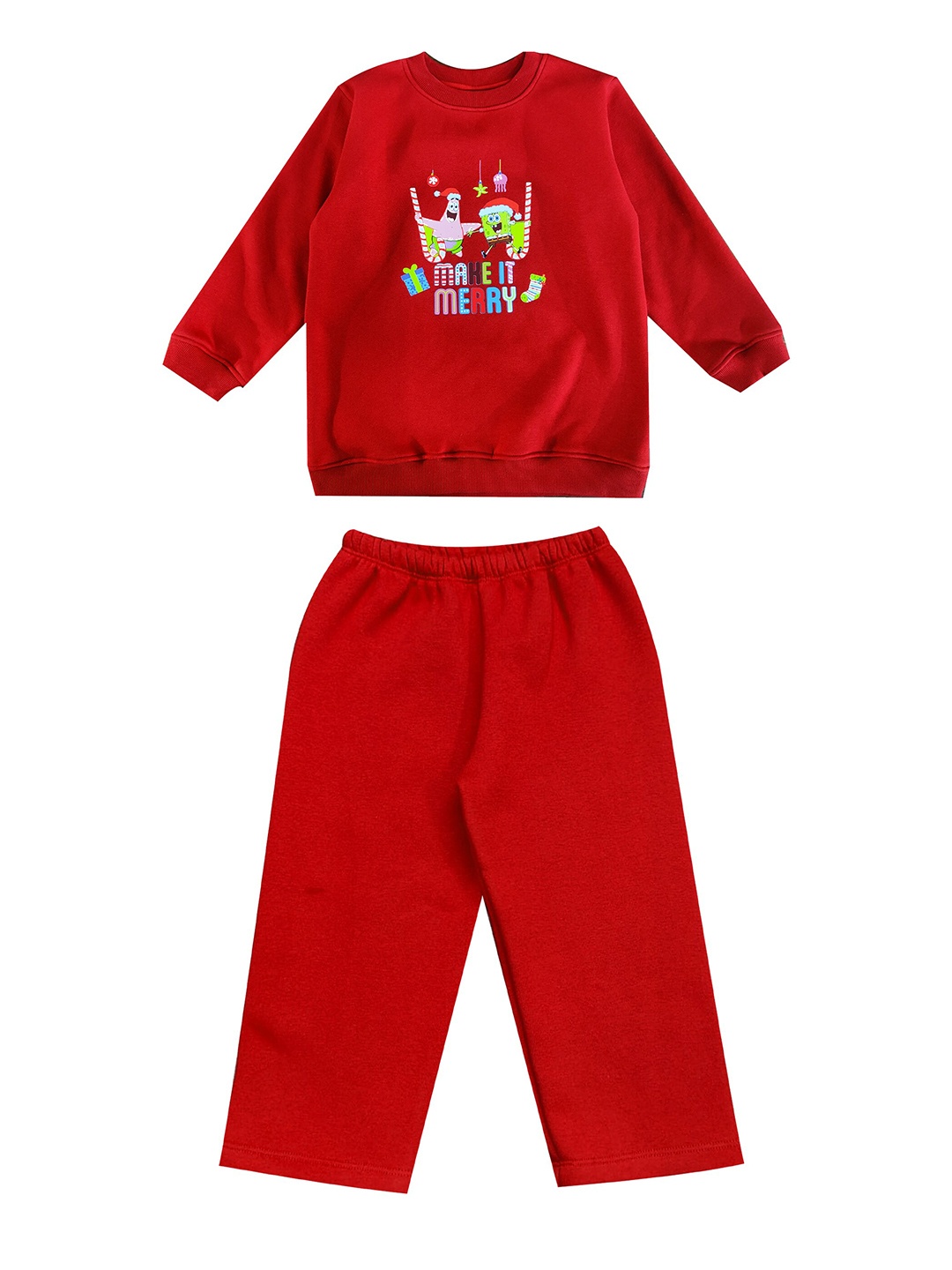 

shopbloom Infant Kids Spongebob Printed Pure Cotton T-shirt with Pyjamas, Red