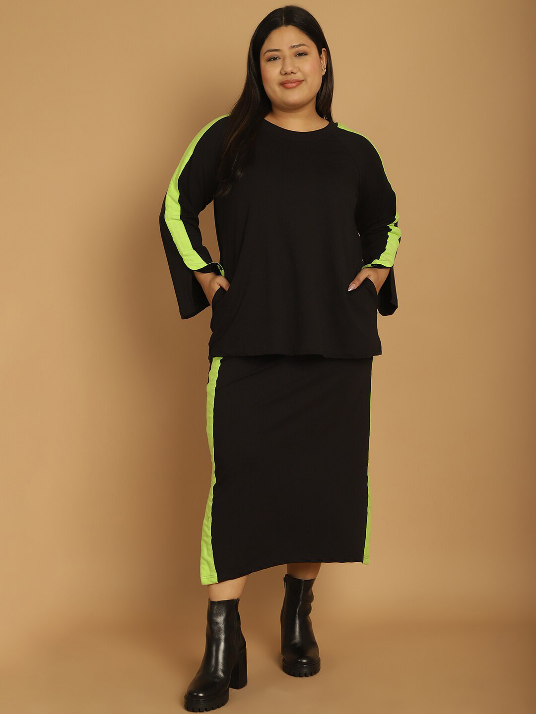 

theRebelinme Striped T-Shirt With Skirt Co-Ords Set, Black