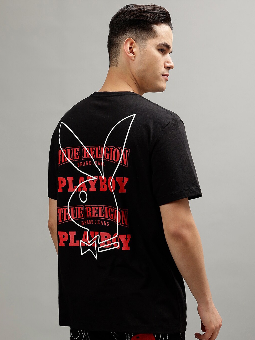 

True Religion Black Typography Printed Round Neck Short Sleeves Cotton T-shirt
