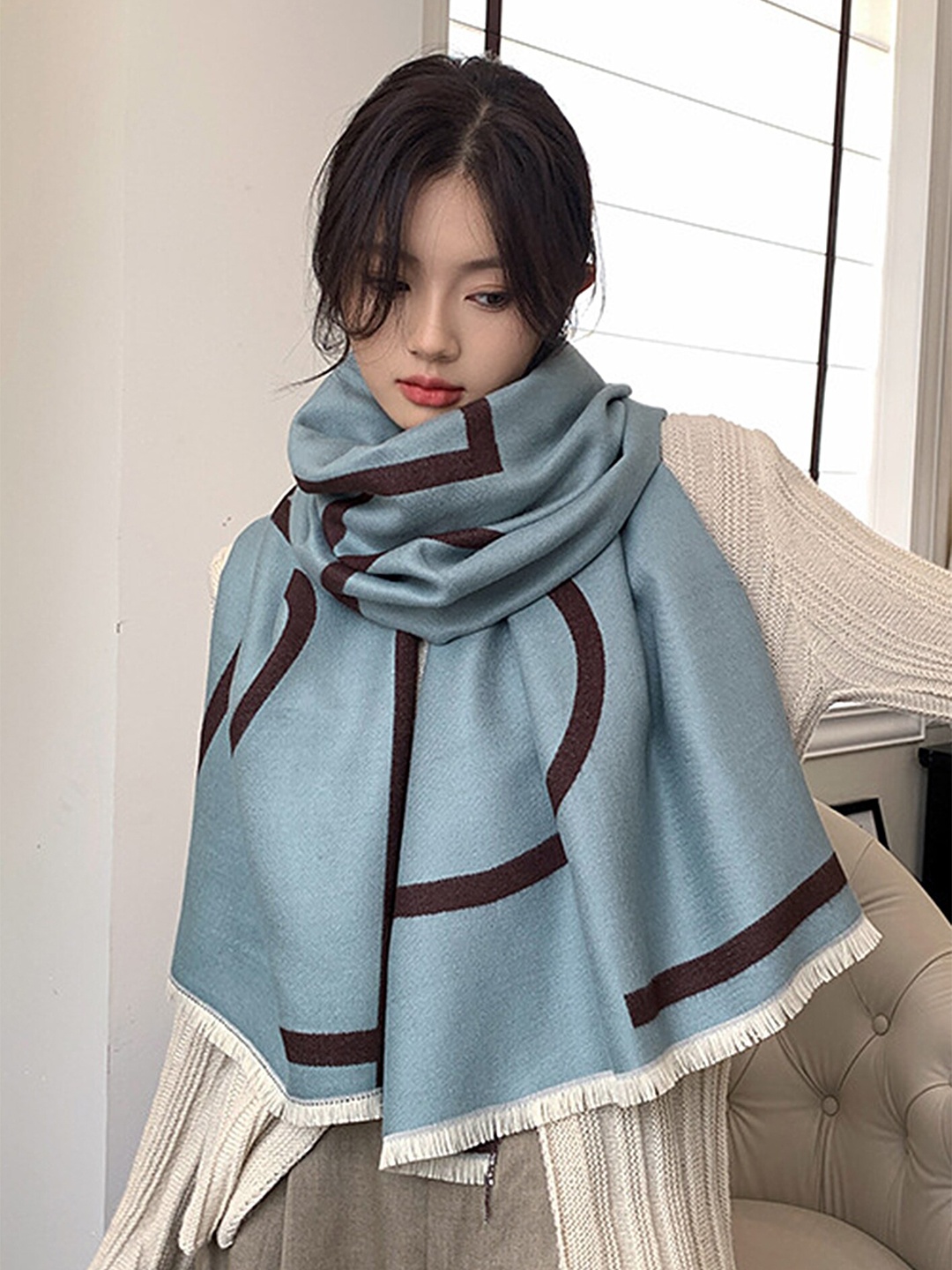 

LULU & SKY Printed Scarf, Blue