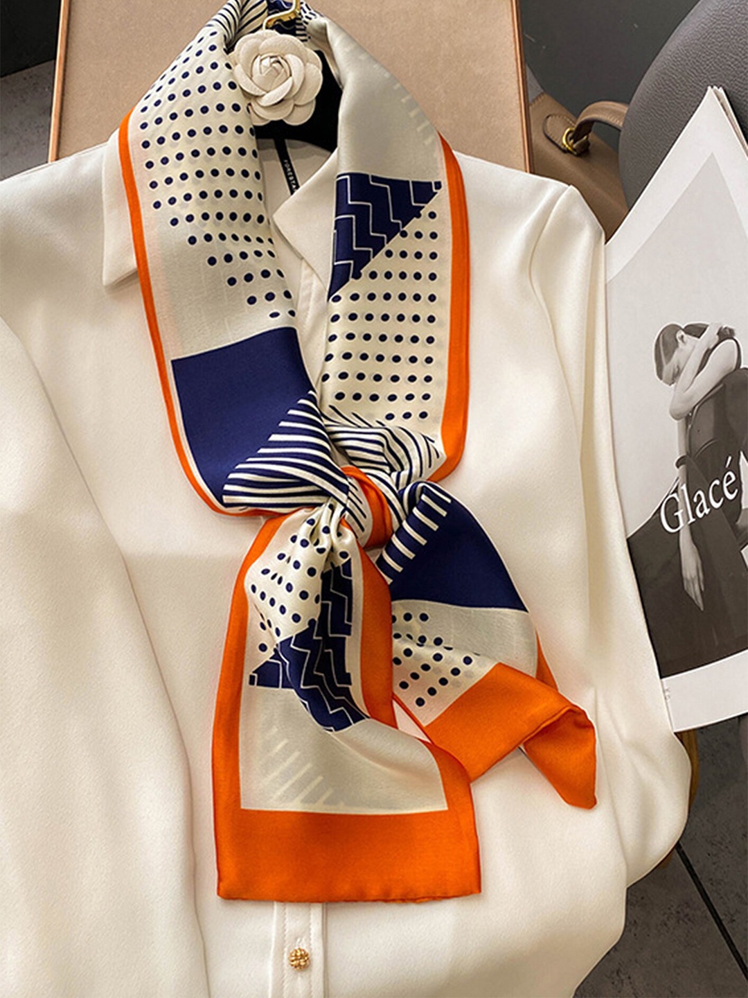 

LULU & SKY Conversational Printed Scarf, Orange