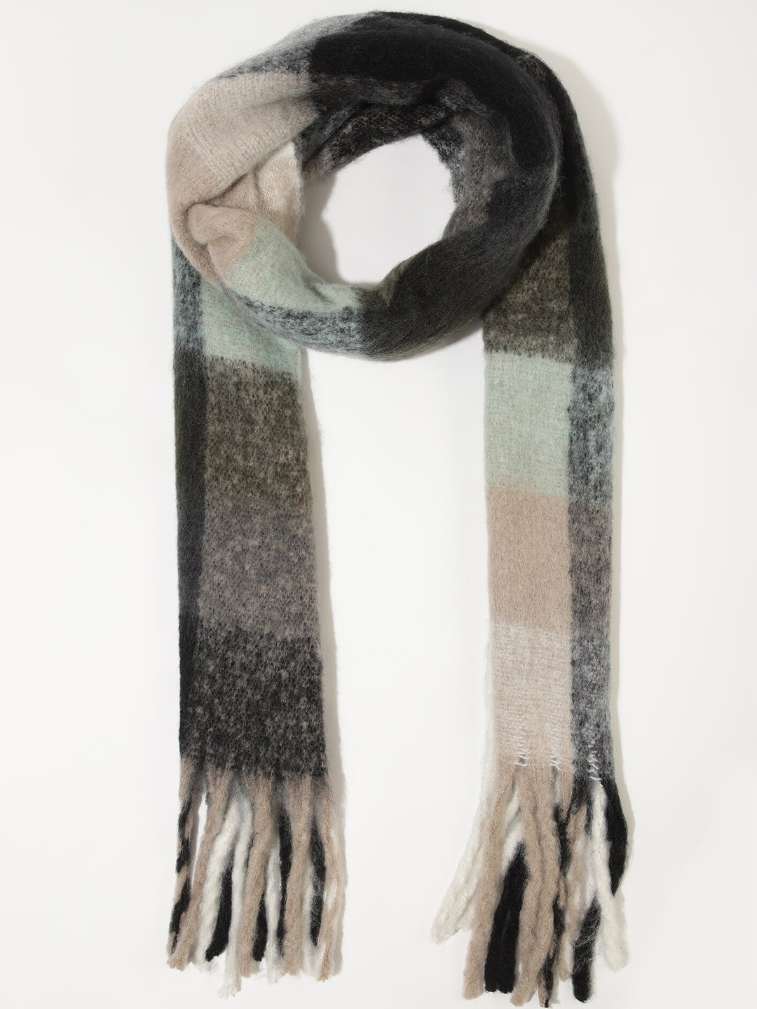 

LULU & SKY Checked Scarf With Tasselles, Grey