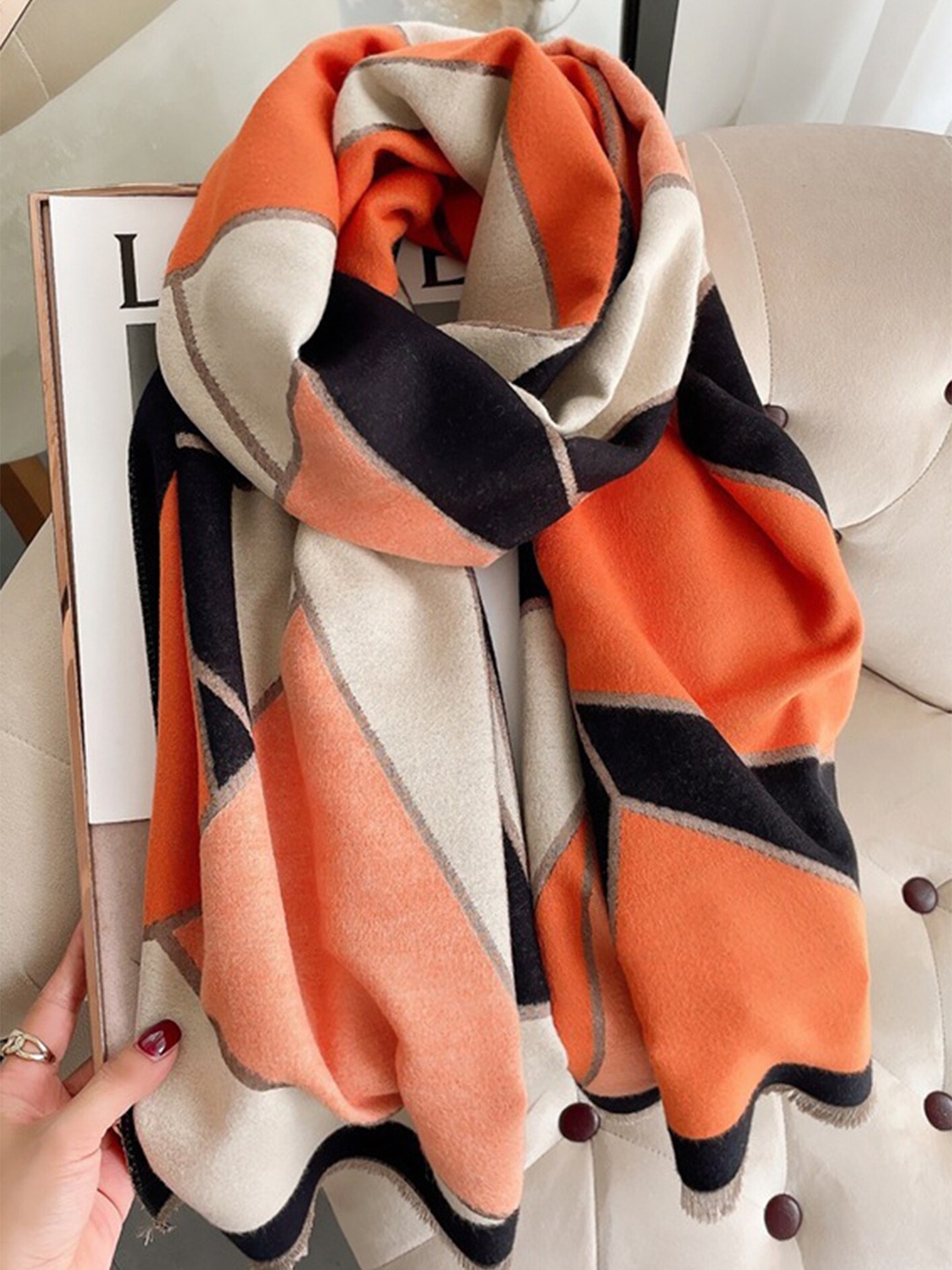 

LULU & SKY Colourblocked Acrylic Scarf, Black