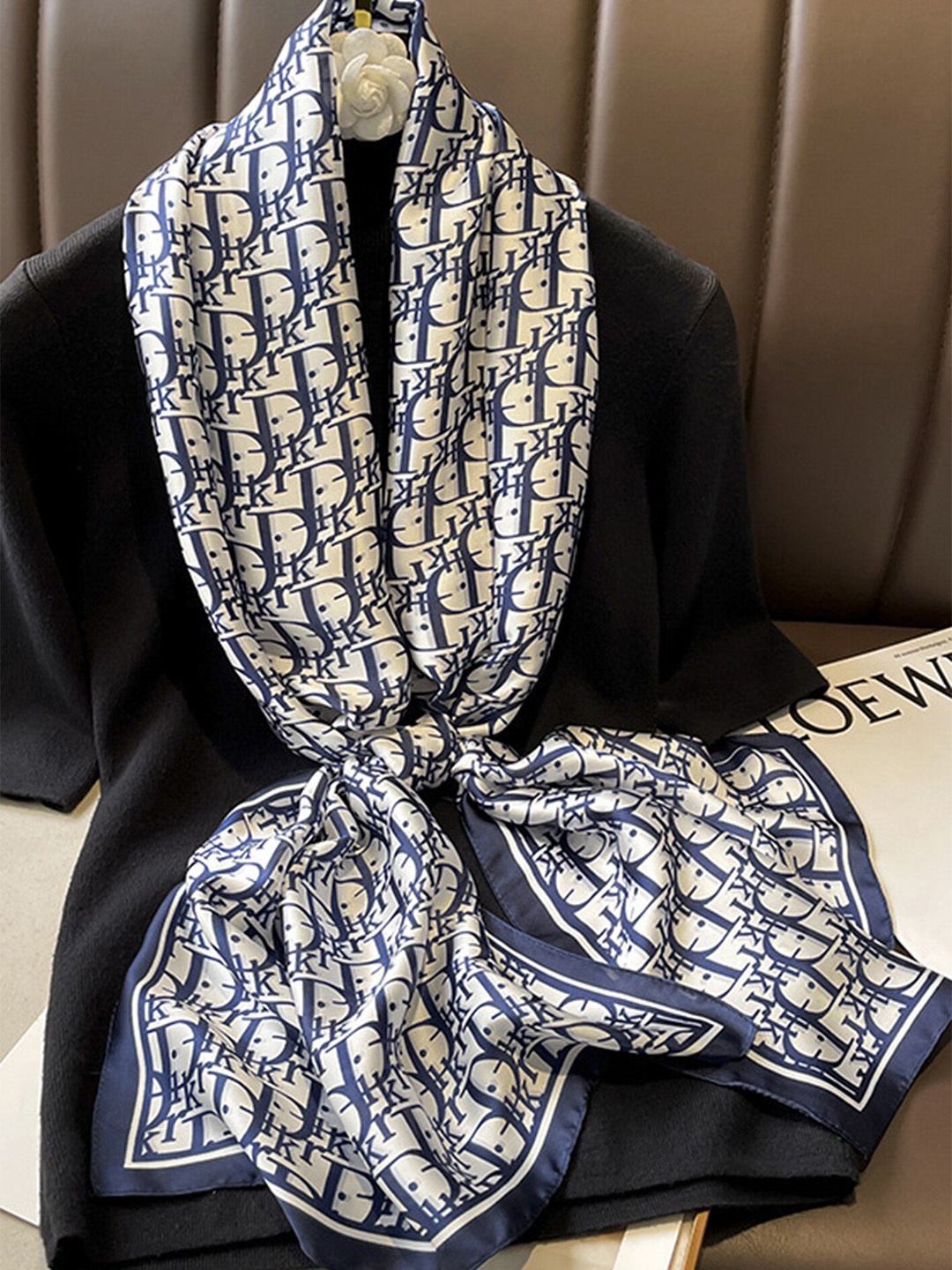 

LULU & SKY Typography Printed Scarf, Blue