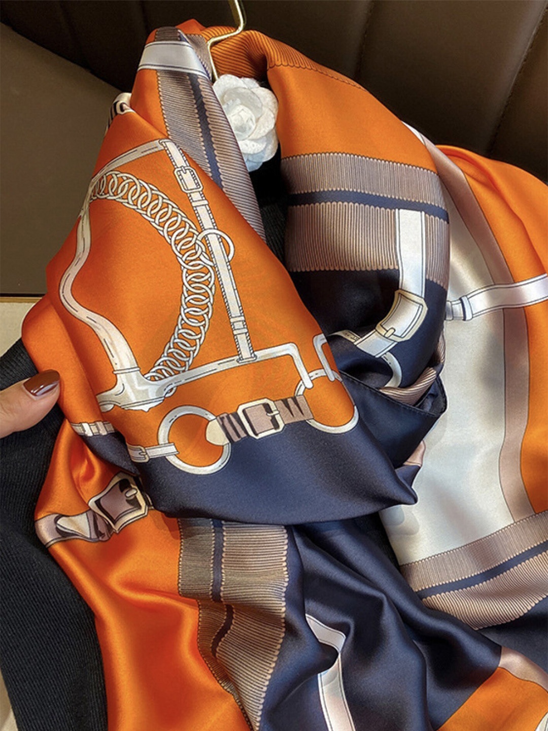 

LULU & SKY Abstract Printed Scarf, Orange