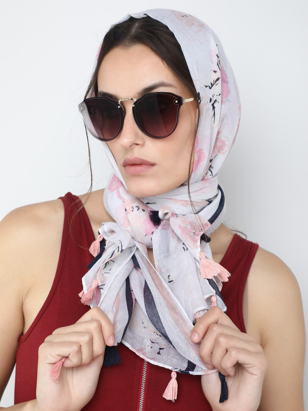 

LULU & SKY Floral Printed Scarf, White