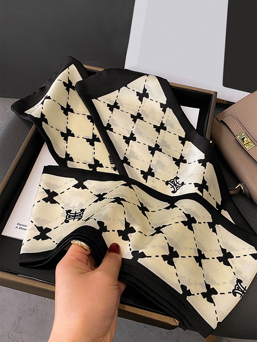 

LULU & SKY Conversational Printed Scarf, Beige