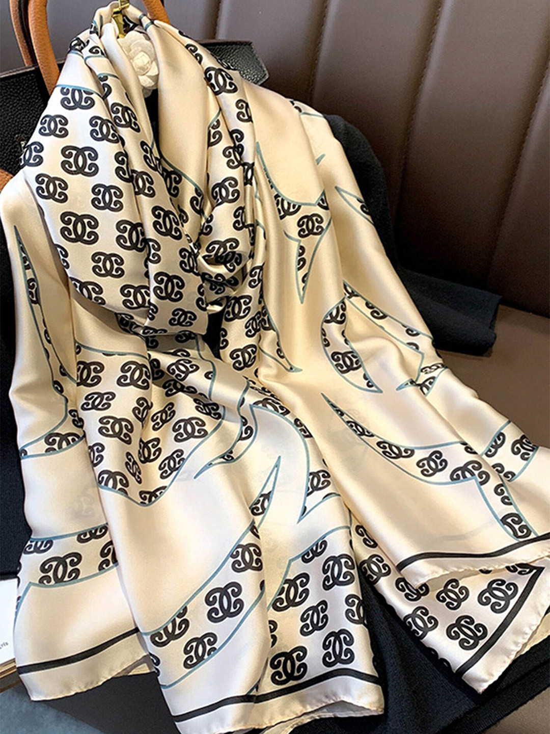 

LULU & SKY Graphic Printed Scarf, Beige