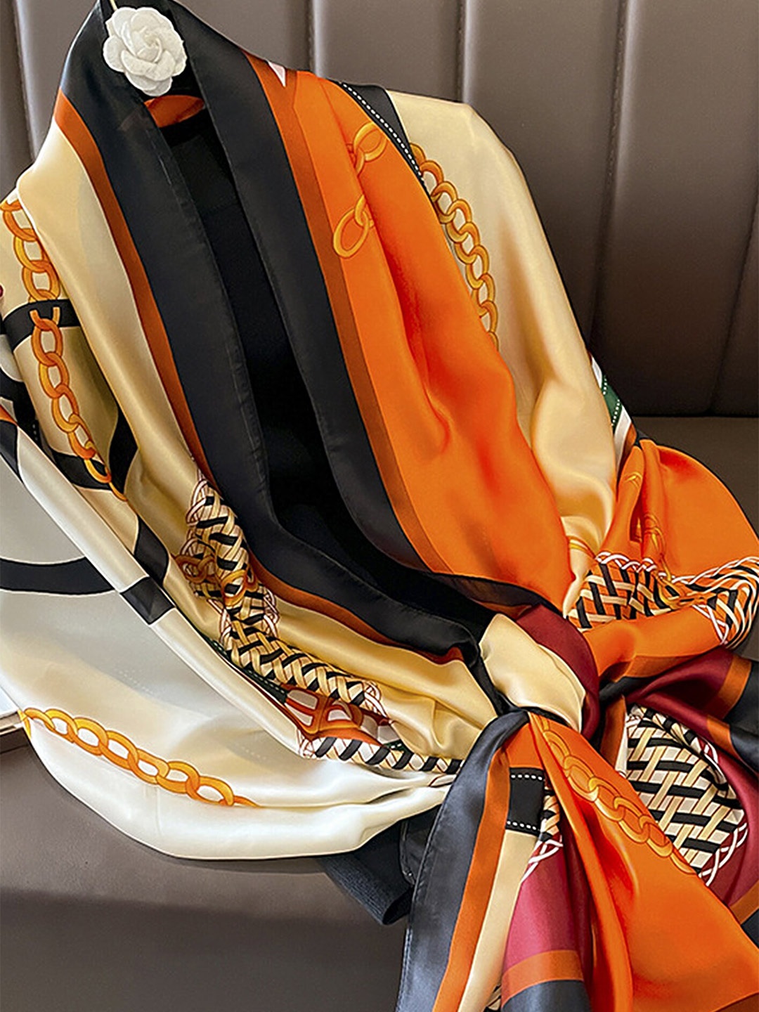 

LULU & SKY Women Printed Satin Scarf, Orange