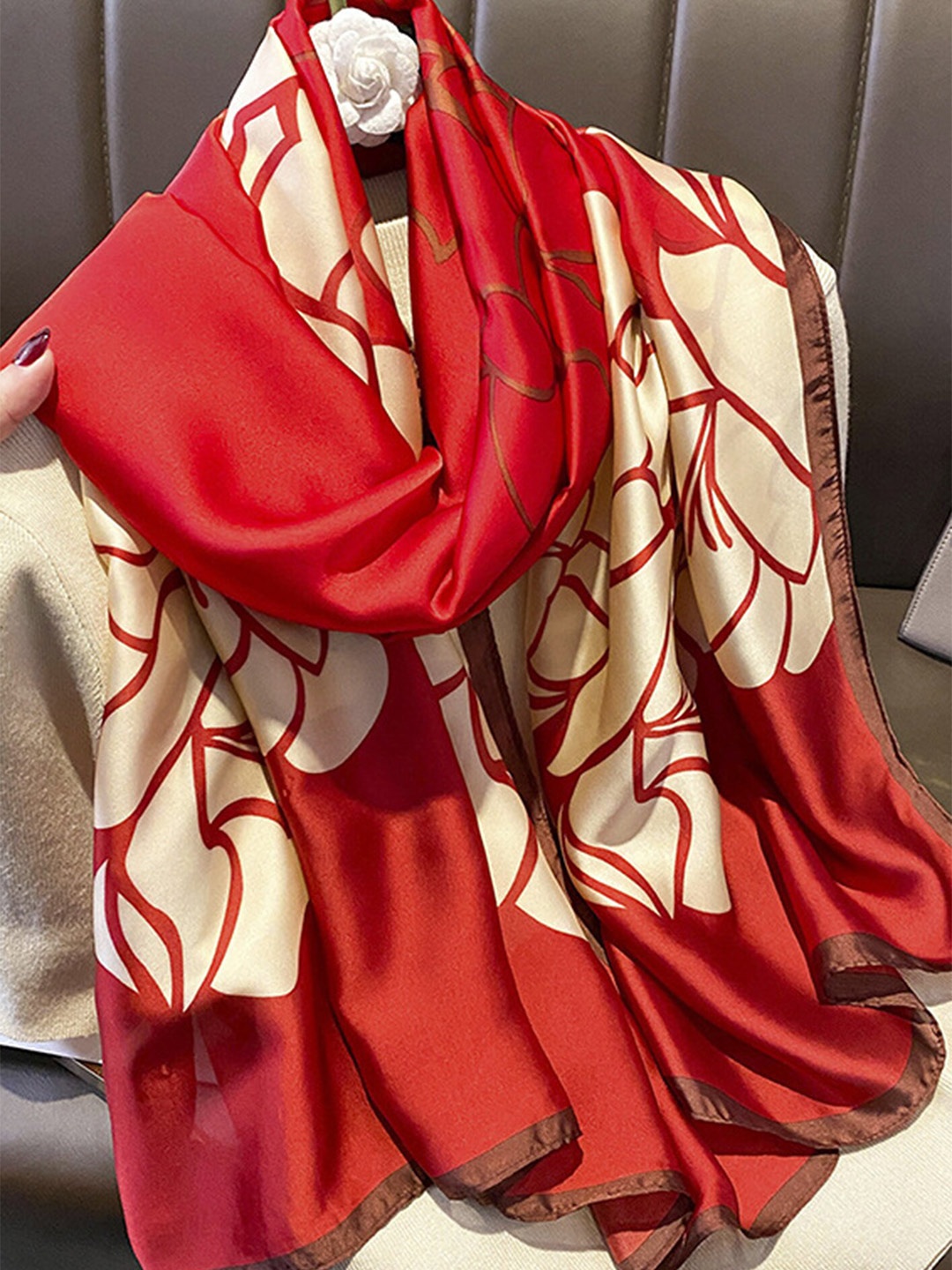 

LULU & SKY Women Floral Printed Scarf, Red