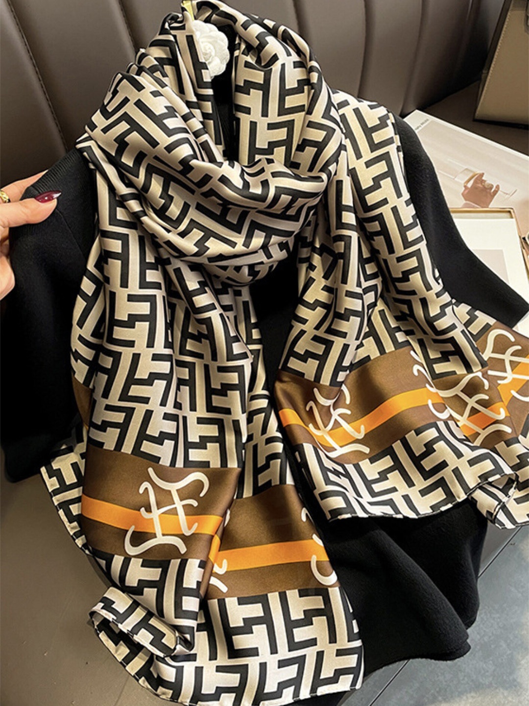 

LULU & SKY Geometric Printed Scarf, Off white