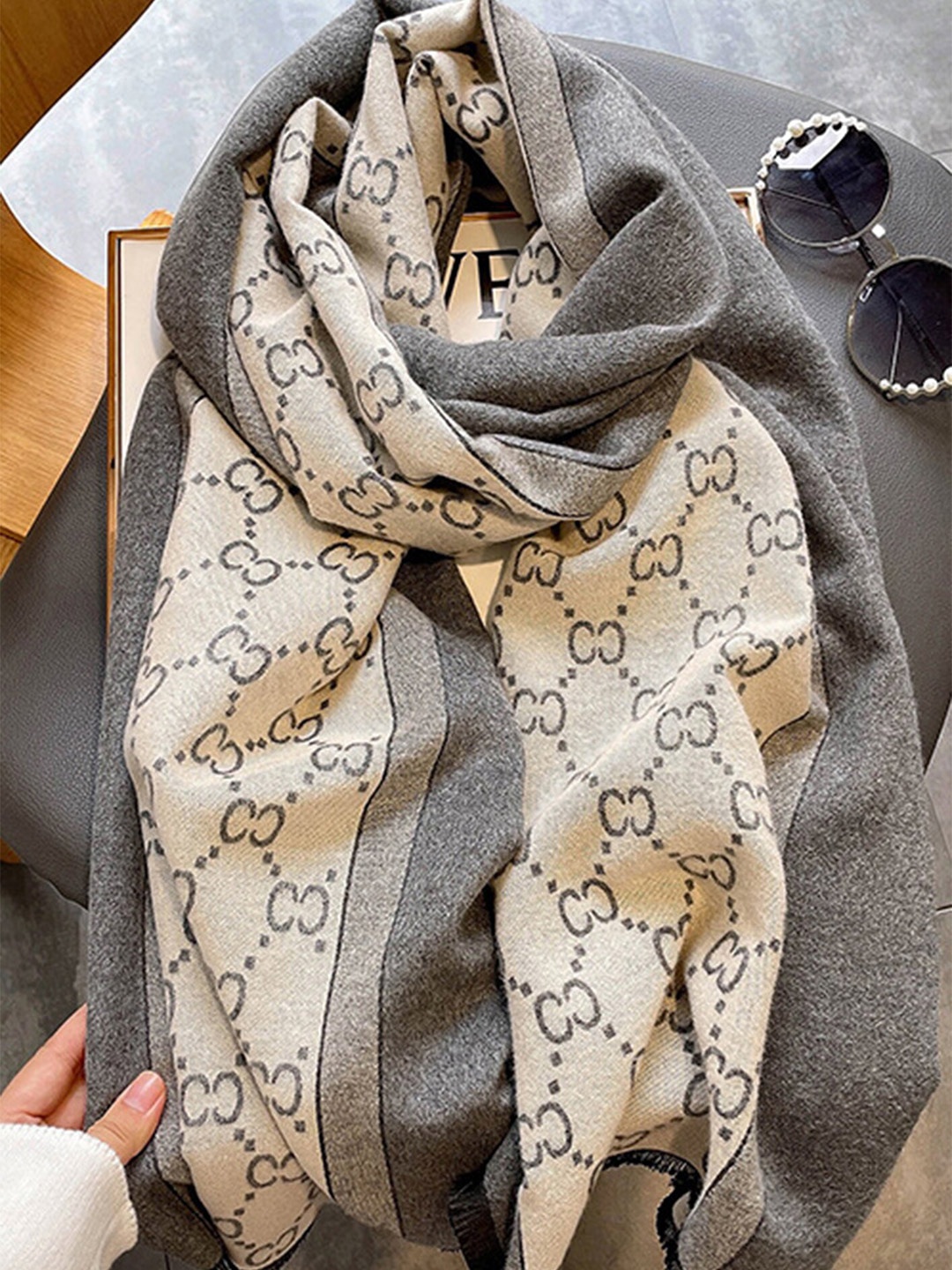 

LULU & SKY Printed Acrylic Scarf, Grey