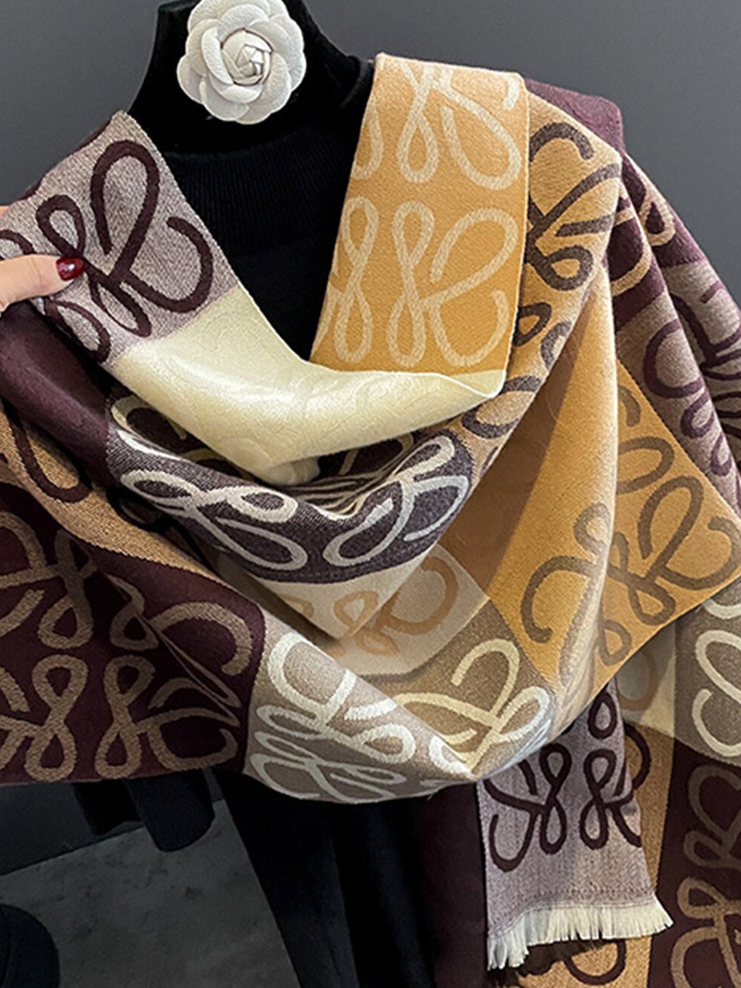 

LULU & SKY Colourblocked Scarf, Coffee brown