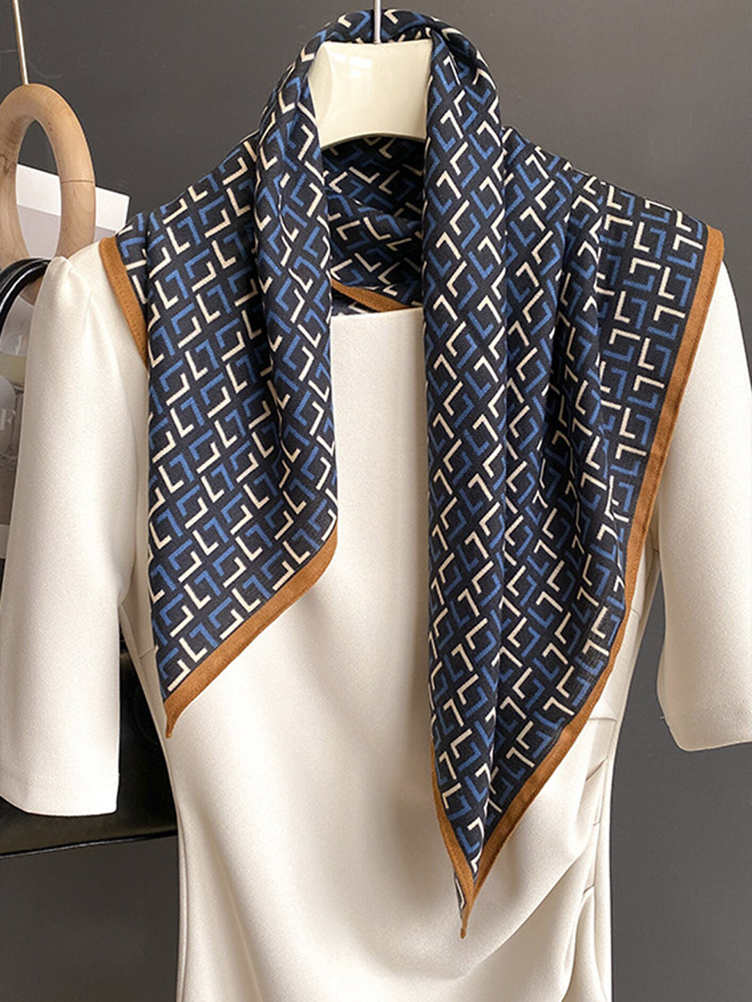 

LULU & SKY Geometric Printed Scarf, Navy blue