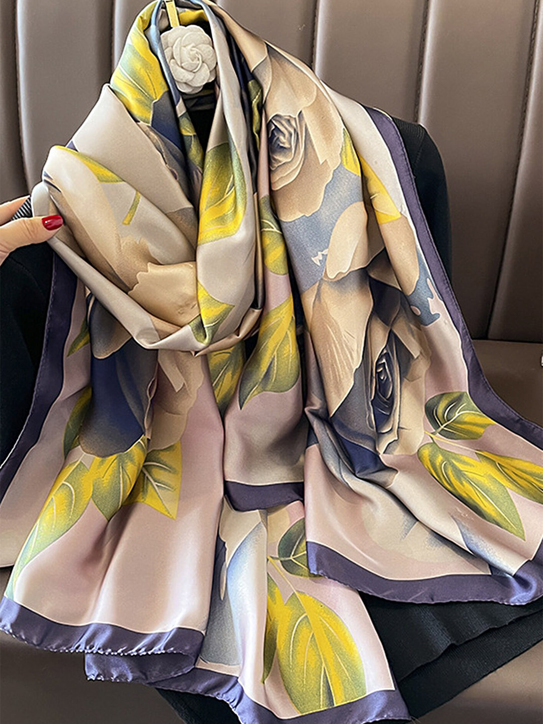 

LULU & SKY Floral Printed Scarf, Beige