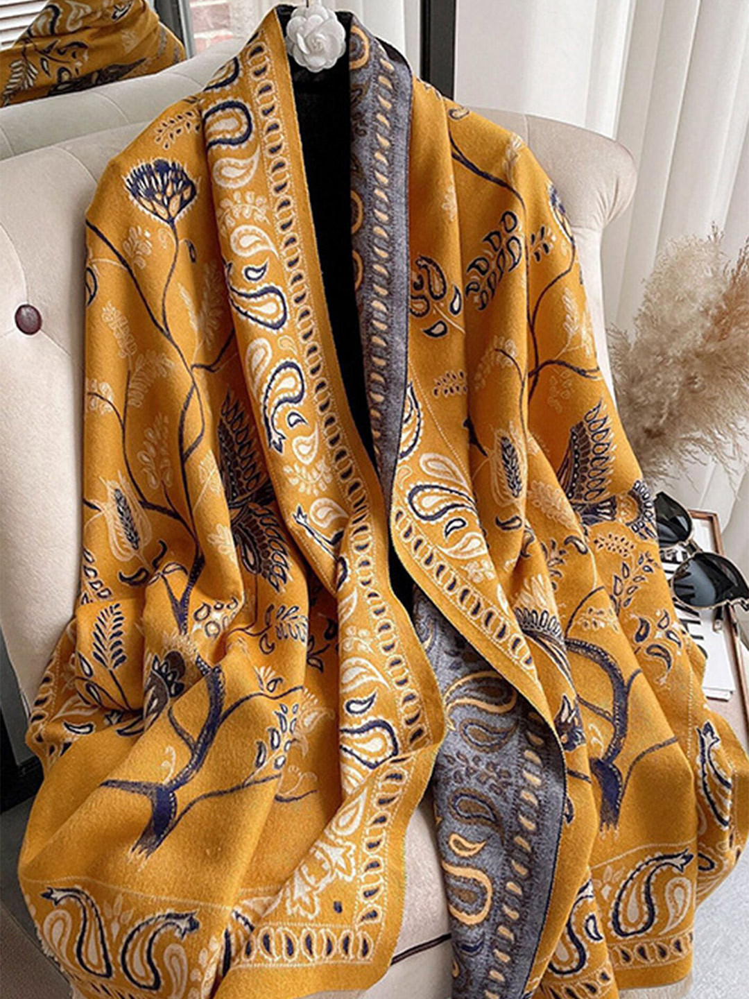 

LULU & SKY Ethnic Motifs Printed Scarf, Yellow