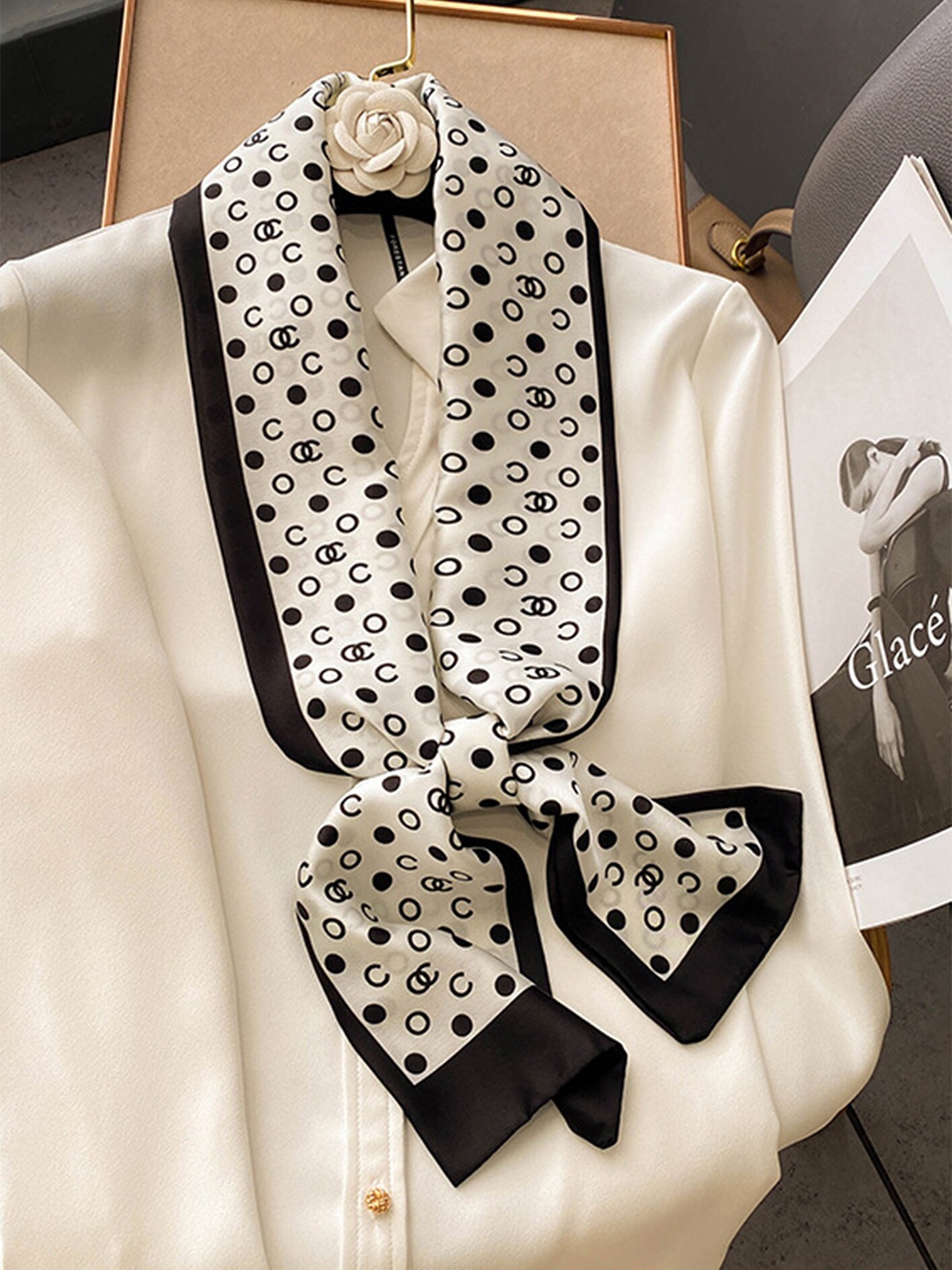 

LULU & SKY Polka Dots Printed Scarf, Black