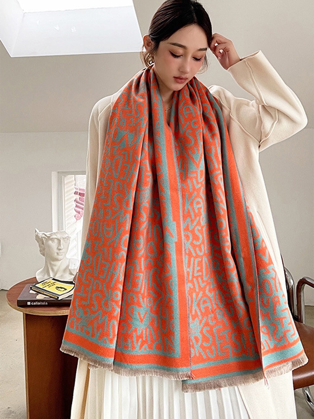 

LULU & SKY Typography Printed Scarf, Orange