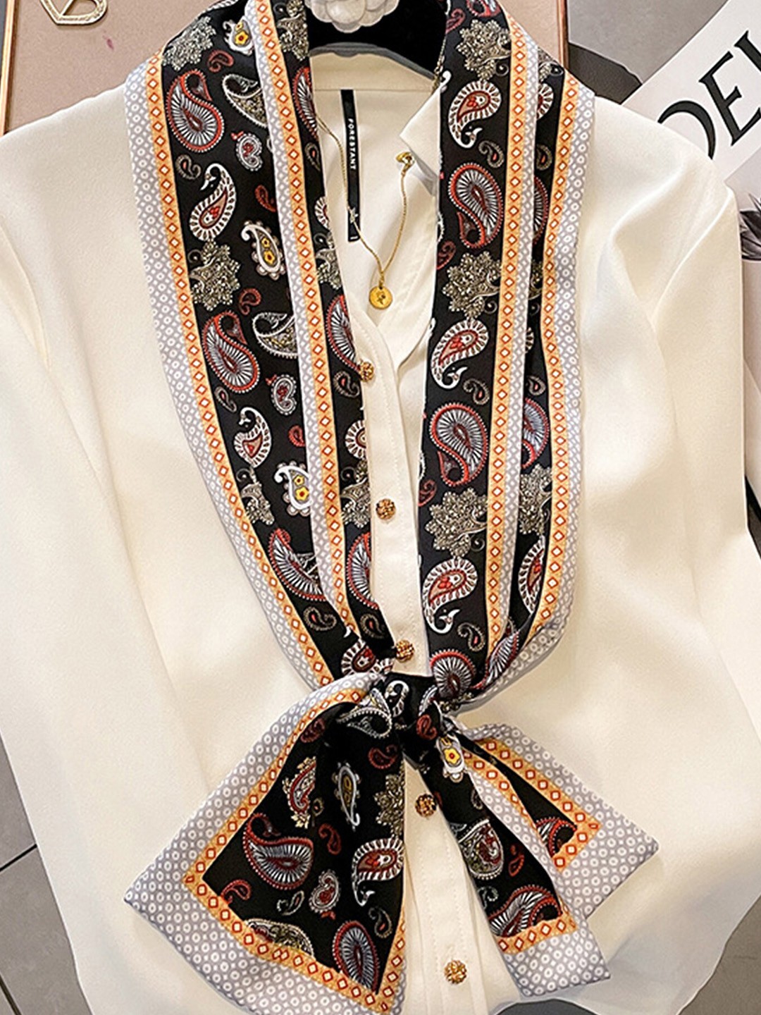 

LULU & SKY Printed Border Scarf, Cream