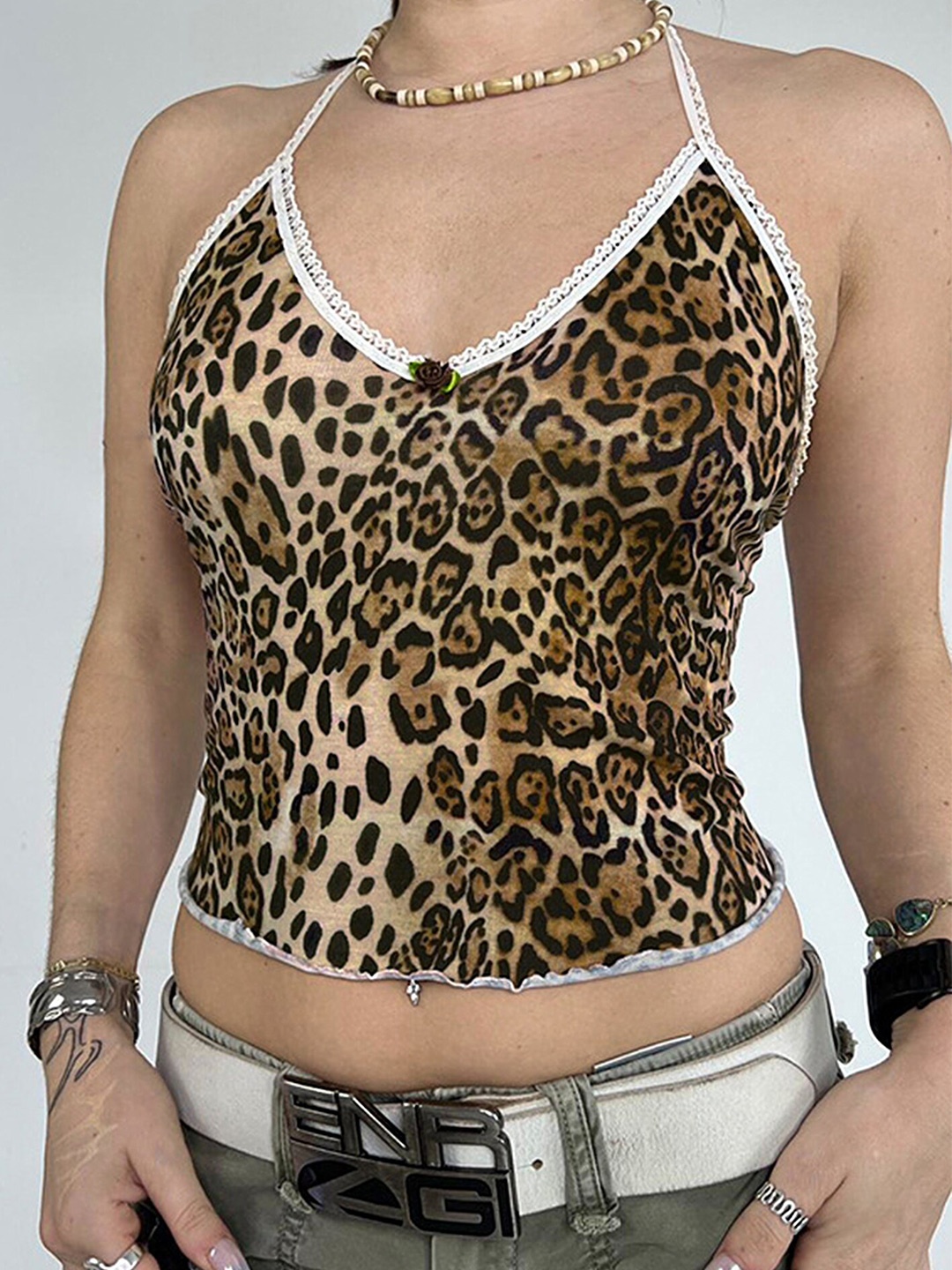

LULU & SKY Halter Neck Animal Printed Crop Top, Yellow
