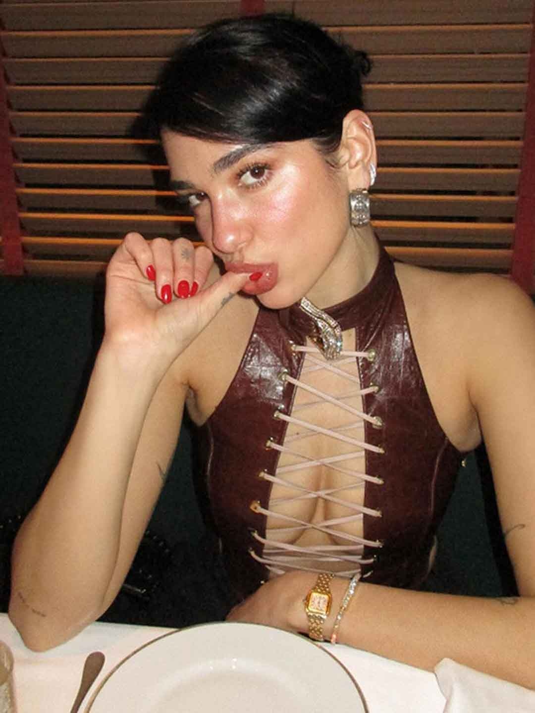 

LULU & SKY Halter Neck Lace-Up Buckled Neck Top, Coffee brown