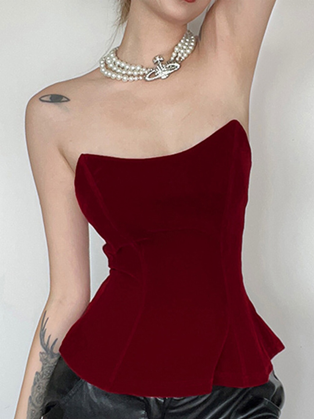 

LULU & SKY Strapless Corset Top, Red