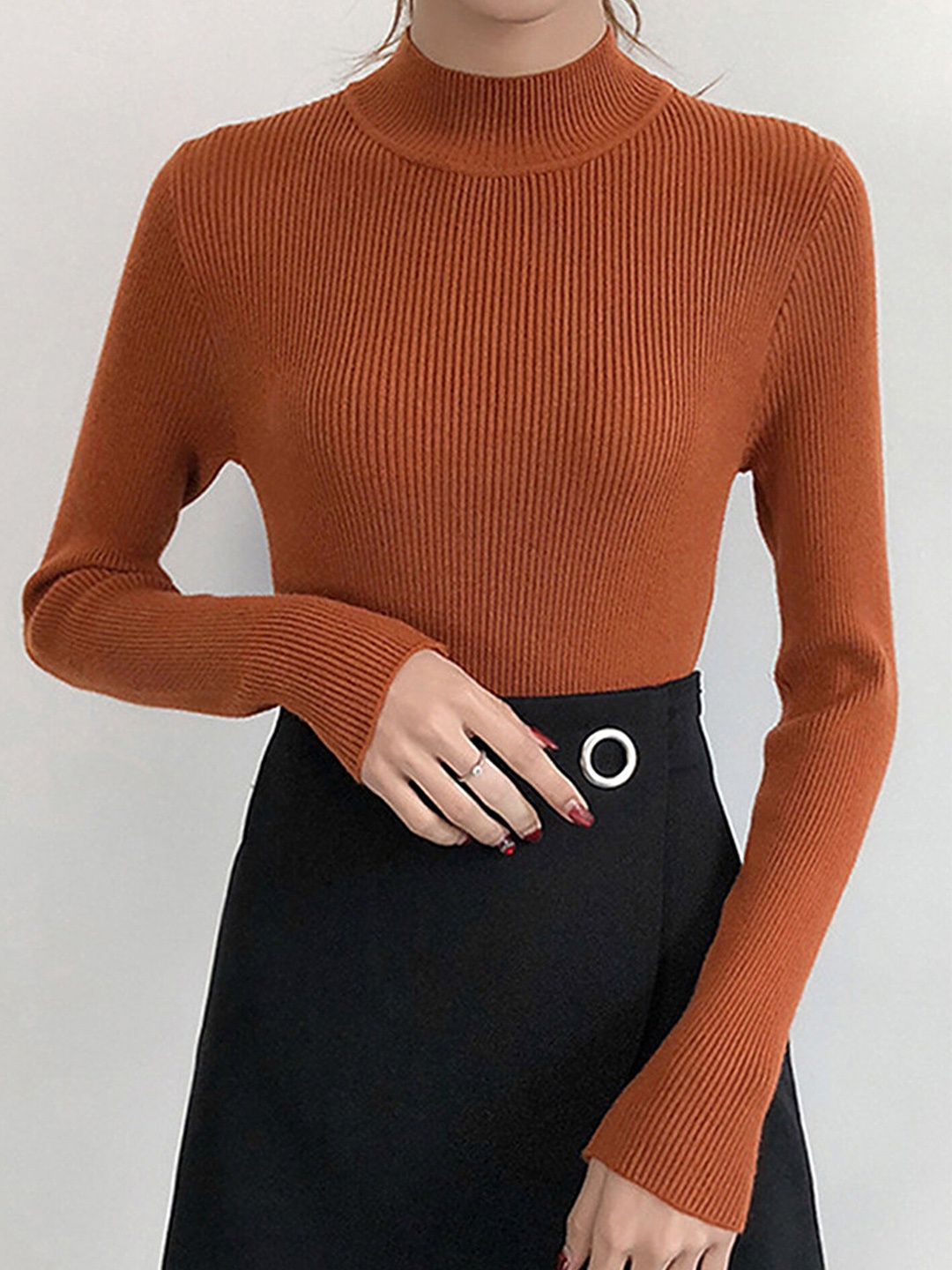 

LULU & SKY Turtleneck Ribbed Slim Fitted Acrylic Top, Brown