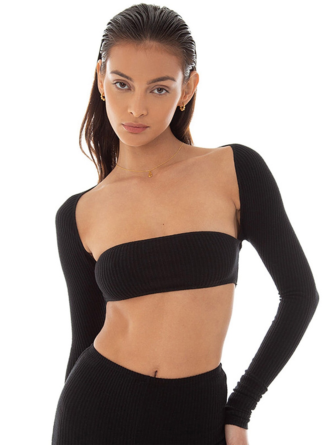 

LULU & SKY Square Neck Long Sleeves Tube Crop Top, Black