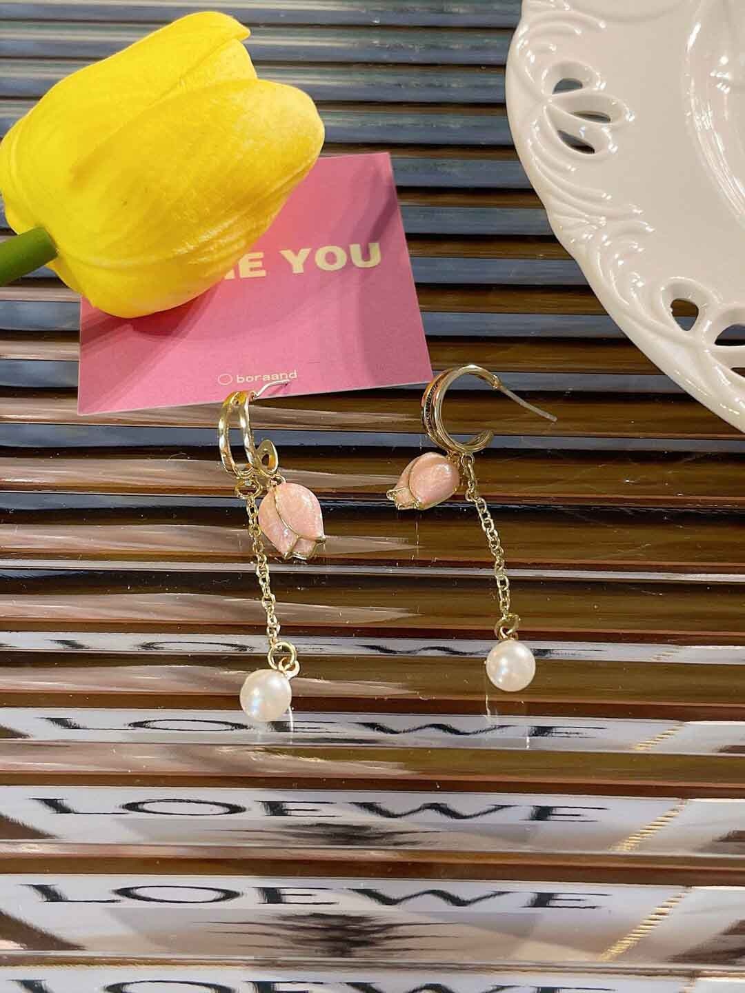 

Krelin Gold-Plated Floral Stainless Steel Drop Earrings
