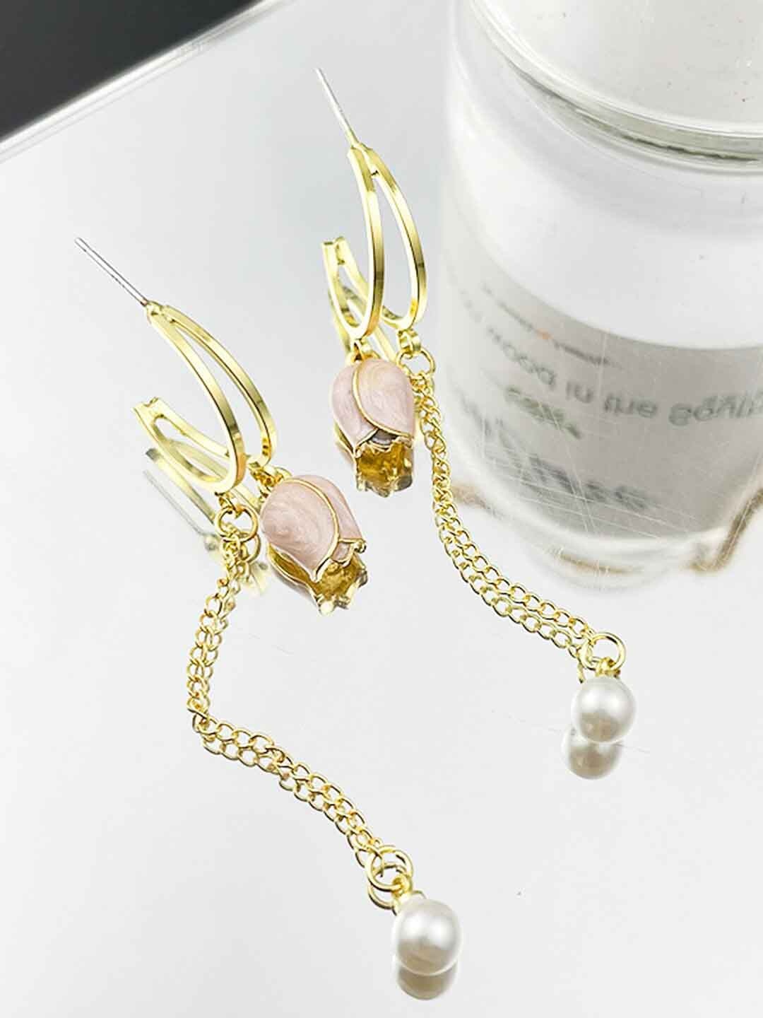 

Krelin Gold-Plated Floral Stainless Steel Drop Earrings