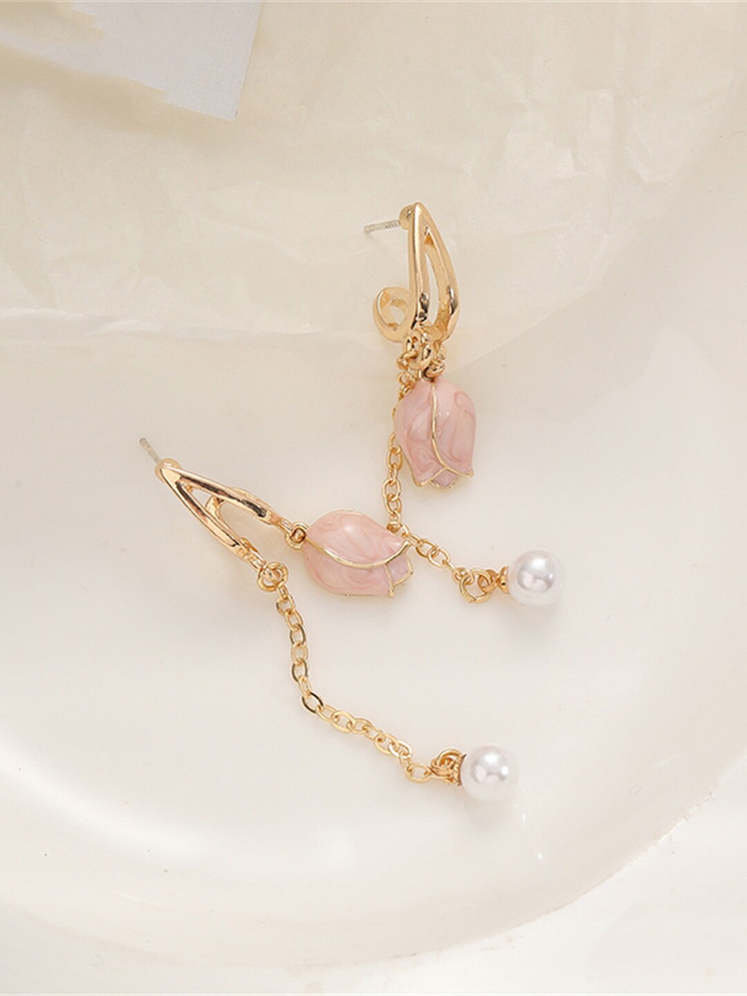 

Krelin Gold-Plated Floral Stainless Steel Drop Earrings