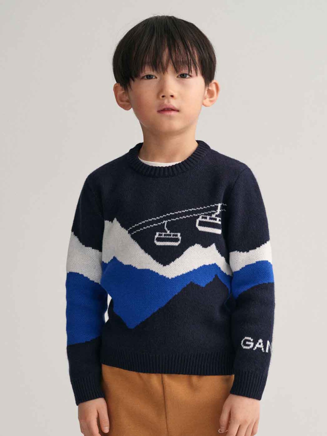 

GANT Boys Colourblocked Cotton Pullover Sweaters, Blue