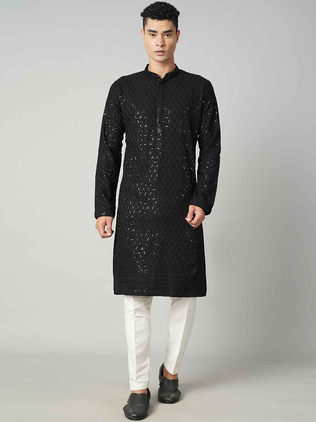 

Shiv Leela Geometric Thread Work Sequined Kurta, Black