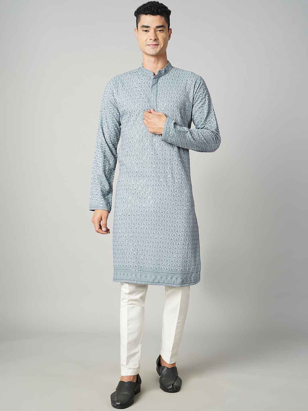

Shiv Leela Geometric Thread Work Sequined Kurta, Grey