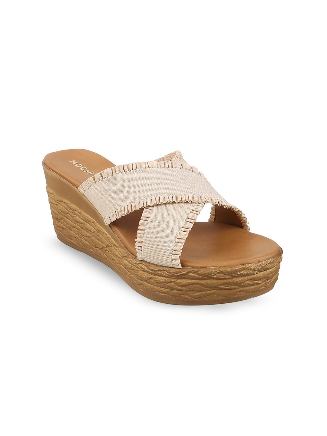 

Mochi Open Toe Wedge Heels, Beige