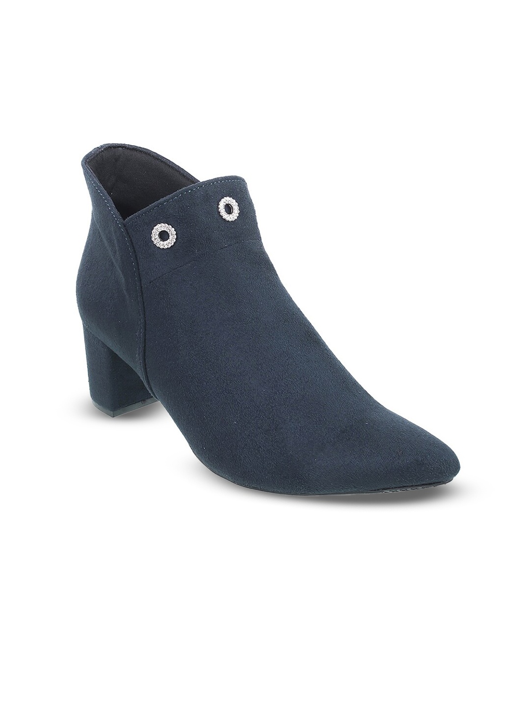 

Mochi Pointed Toe Mid Top Blocked Heeled Boots, Blue