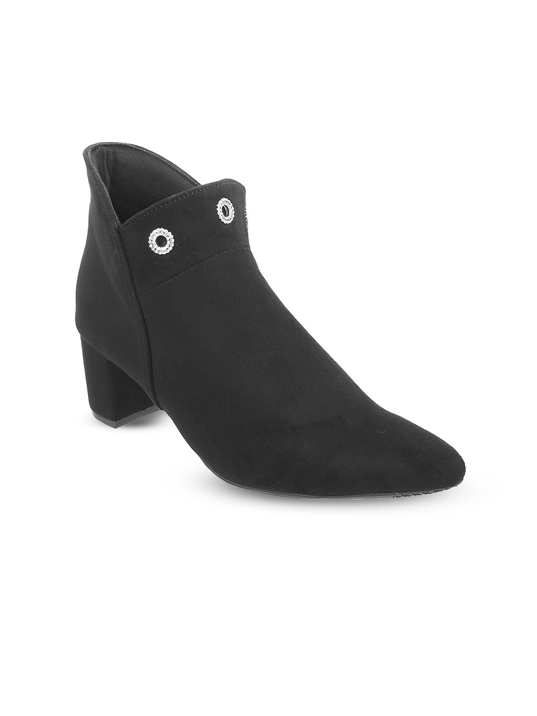 

Mochi Pointed Toe Mid Top Blocked Heeled Boots, Black