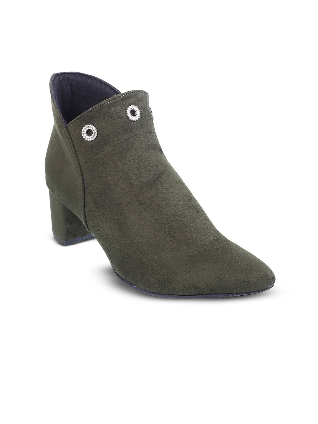 

Mochi Mid Top Pointed Toe Kitten Boots, Green