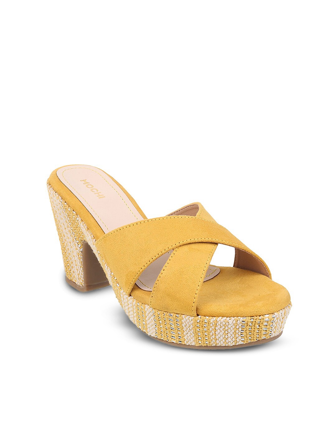 

Mochi Textured Open Toe Platform Heels, Yellow