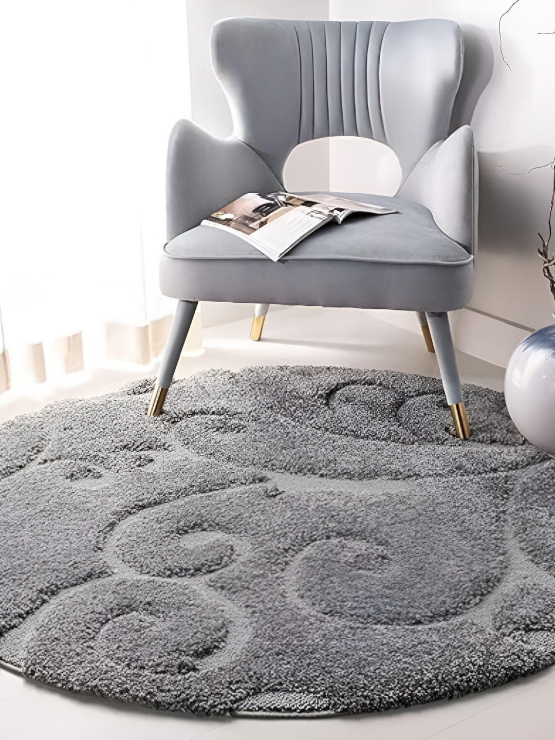 Shopgallery Grey Floral Anti-Skid Shaggy Carpet