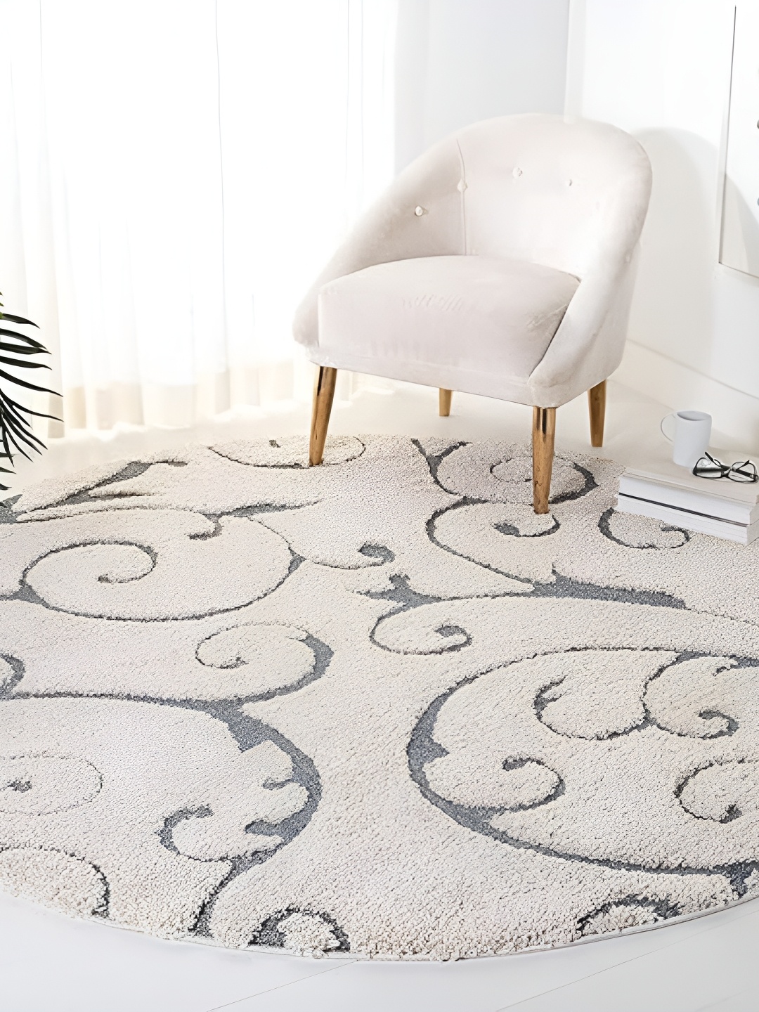 

Shopgallery White & Grey Floral Anti-Skid Shaggy Carpet